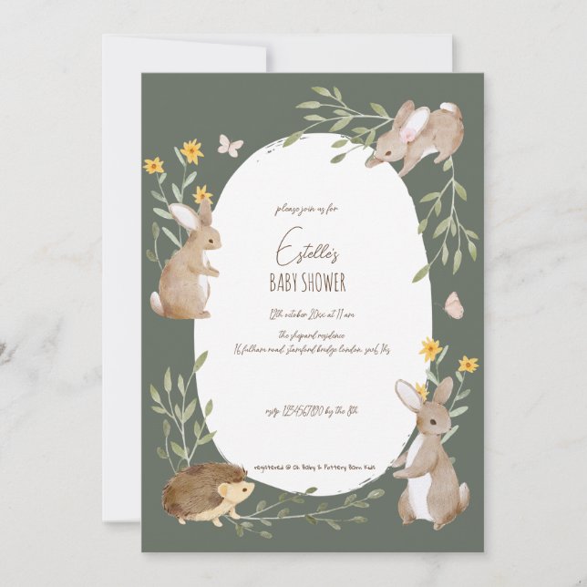 Invitación Woodland Animals Forest Friends Baby Shower (Anverso)