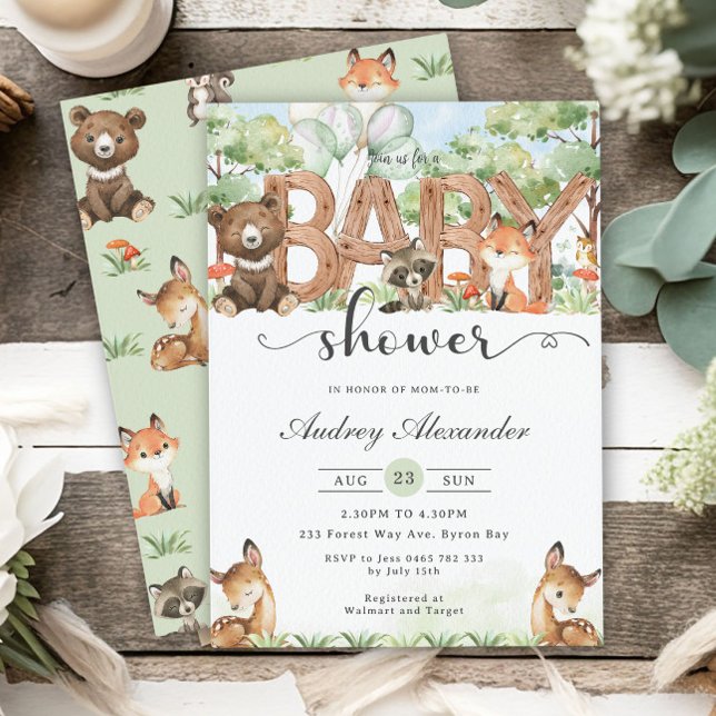 Invitación Woodland Animals Forest Greenery Baby Shower (Subido por el creador)