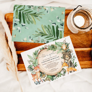 Invitación Woodland Animals Forest Greenery Chica Baby Shower