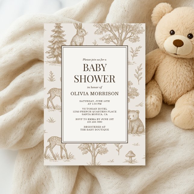 Invitación Woodland Animals French Toile Baby Shower (Subido por el creador)