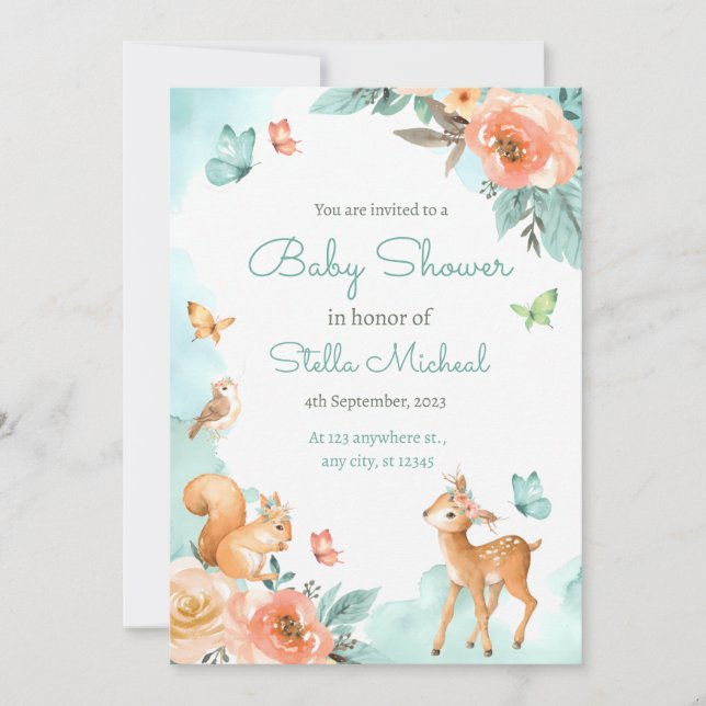 Invitación Woodland Animals Género Neutral Cute Baby Shower (Anverso)