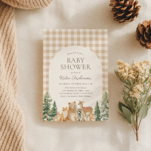 Invitación Woodland Animals Gingham Baby Shower