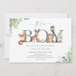 Invitación Woodland Animals Greenery Baby Shower