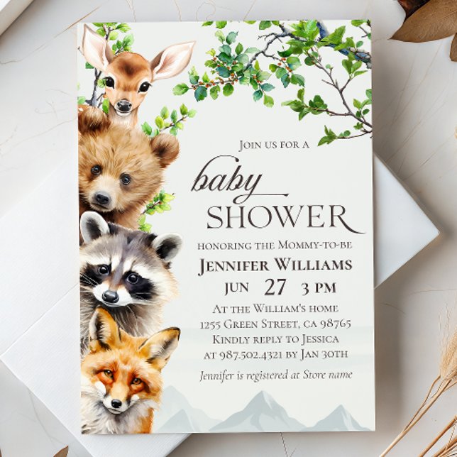 Invitación Woodland Animals Greenery Baby Shower Invitation (Subido por el creador)