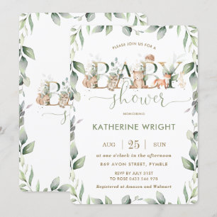 Invitación Woodland Animals Greenery Chica de Baby Shower Boy