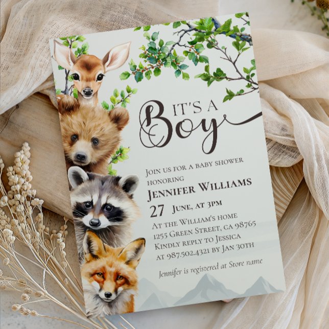 Invitación Woodland Animals Greenery It’s a Boy Baby Shower (Subido por el creador)