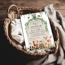 Invitación Woodland Animals Greenery Mushroom Baby Shower