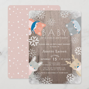 Invitación Woodland Animals Máscara Chica rosado Baby Shower
