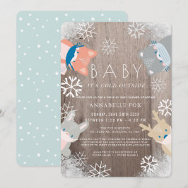 Invitación Woodland Animals Mask Blue Drive-by Baby Shower
