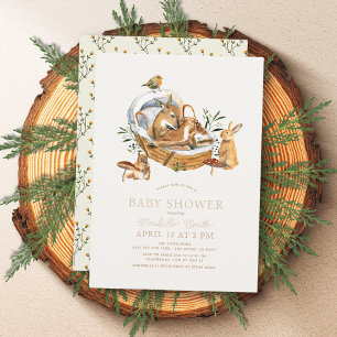 Invitación Woodland Animals Moses Basket Mushroom Baby Shower