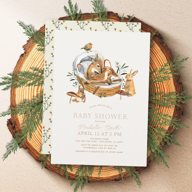 Invitación Woodland Animals Moses Basket Mushroom Baby Shower (Subido por el creador)
