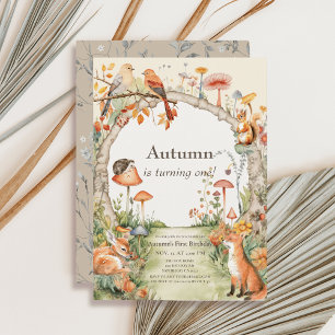 Invitación Woodland Animals Mushroom Garden 1º cumpleaños