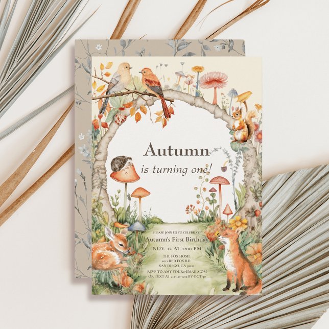 Invitación Woodland Animals Mushroom Garden 1º cumpleaños (Subido por el creador)