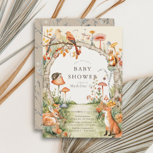 Invitación Woodland Animals Mushroom Garden Baby Shower