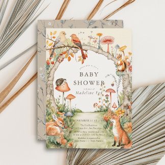 Invitación Woodland Animals Mushroom Garden Baby Shower