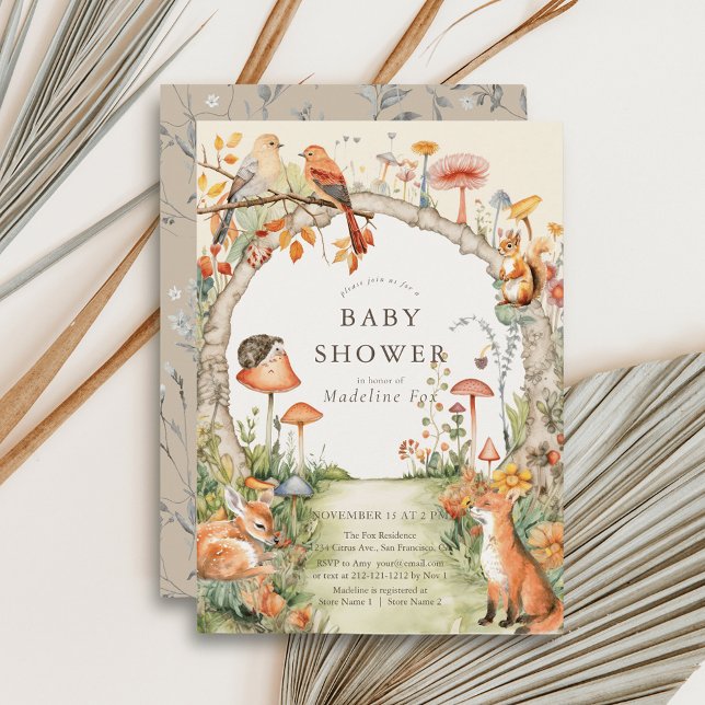 Invitación Woodland Animals Mushroom Garden Baby Shower (Subido por el creador)