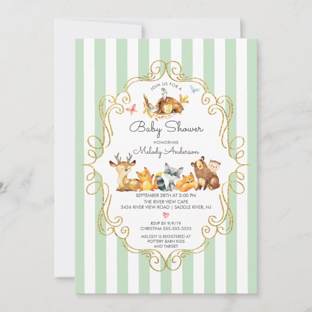 Invitación Woodland Animals Neutral Baby Shower (Anverso)