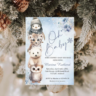 Invitación Woodland Animals Oh Baby Winter Baby Shower
