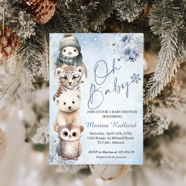 Invitación Woodland Animals Oh Baby Winter Baby Shower (Subido por el creador)