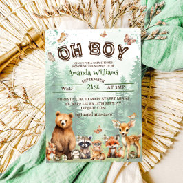 Invitación Woodland Animals Oh Boy Boho baby ducha