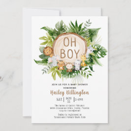 Invitación Woodland Animals Oh Boy Watercolor Baby Shower