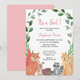 Invitación Woodland Animals Pink Baby Girl Baby Shower