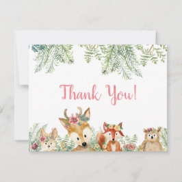 Invitación Woodland Animals Pink Boho Deer n Fox Gracias