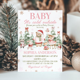 Invitación Woodland Animals Pink Christmas Winter Baby Shower