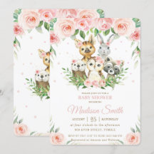 Woodland Animals Pink Rubor Floral Baby Shower