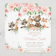 Woodland Animals Pink Rubor Floral Baby Shower