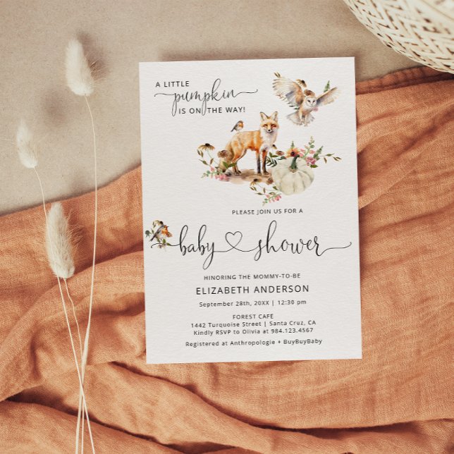 Invitación Woodland Animals Pumpkin Fall Floral Baby Shower (Subido por el creador)