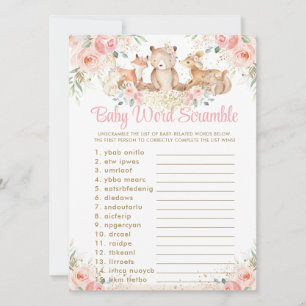 Invitación Woodland Animals Rubor Floral Baby Word Scramble