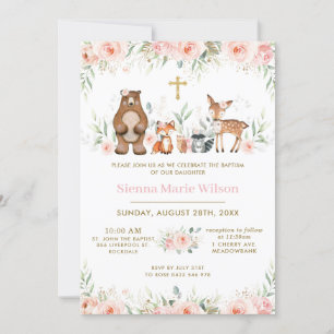 Invitación Woodland Animals Rubor Floral Baptism Christening