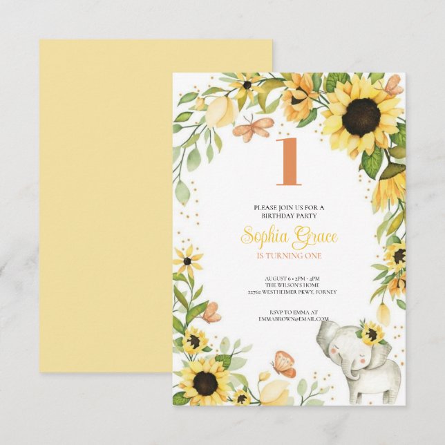 Invitación Woodland Animals Rubor  Floral primer cumpleaños (Anverso / Reverso)