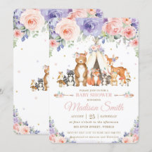 Woodland Animals Rubor Lilac Floral Baby Shower