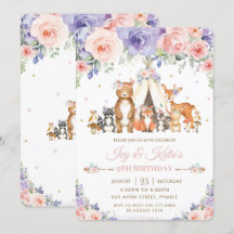 Woodland Animals Rubor Lilac Floral Birthday