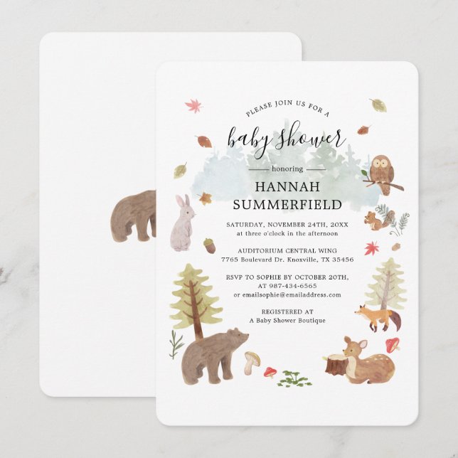 Invitación Woodland Animals Rustic Boys Baby Shower (Anverso / Reverso)