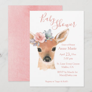 Invitación Woodland Animals Rustic Deer Watercolor Baby