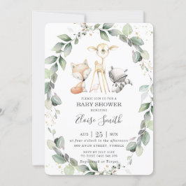 Invitación Woodland Animals Rustic Greenery Leafy Baby Shower