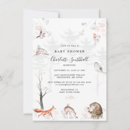 Invitación Woodland Animals Rustic Script Baby Shower