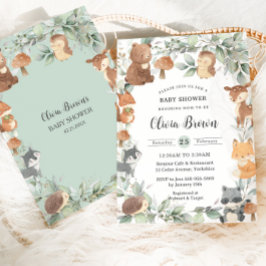 Invitación Woodland Animals Sage Greenery Neutral Baby Shower