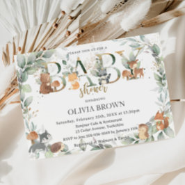 Invitación Woodland Animals Sage Greenery Neutral Baby Shower