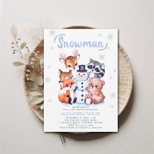 Invitación Woodland Animals Snowman Winter Boy Baby Shower