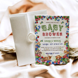 Invitación Woodland Animals Strawberry Blueberry Baby Shower
