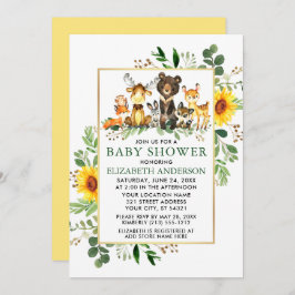 Invitación Woodland Animals Sunflowers Baby Shower
