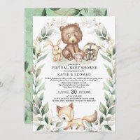 Woodland Animals Virtual Baby Shower Greenery Gold