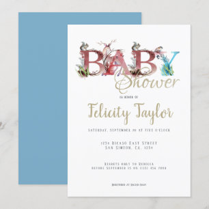 Invitación Woodland Animals Watercolor Baby Shower (azul)