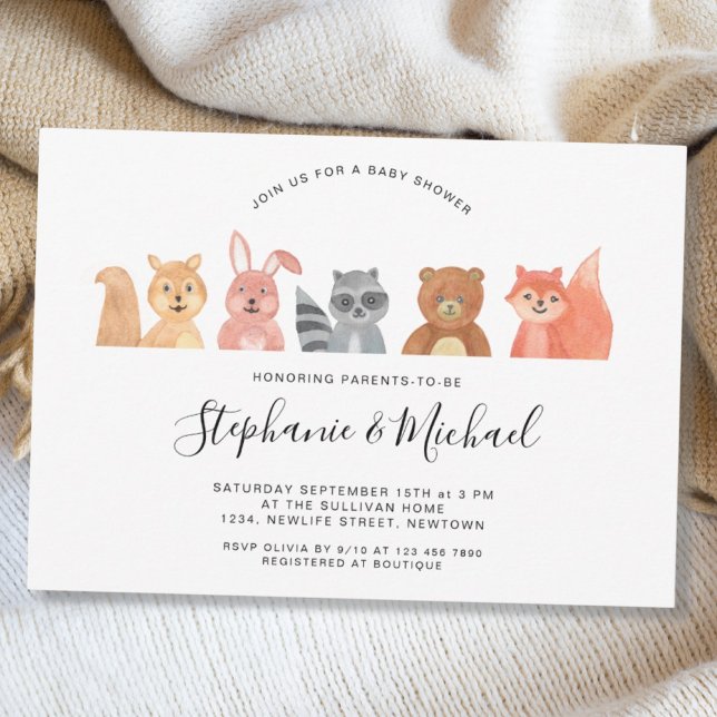 Invitación Woodland Animals Watercolor Couples Baby Shower (Subido por el creador)