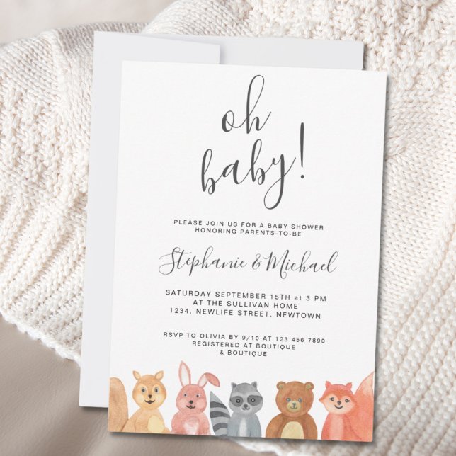 Invitación Woodland Animals Watercolor Couples Baby Shower (Subido por el creador)