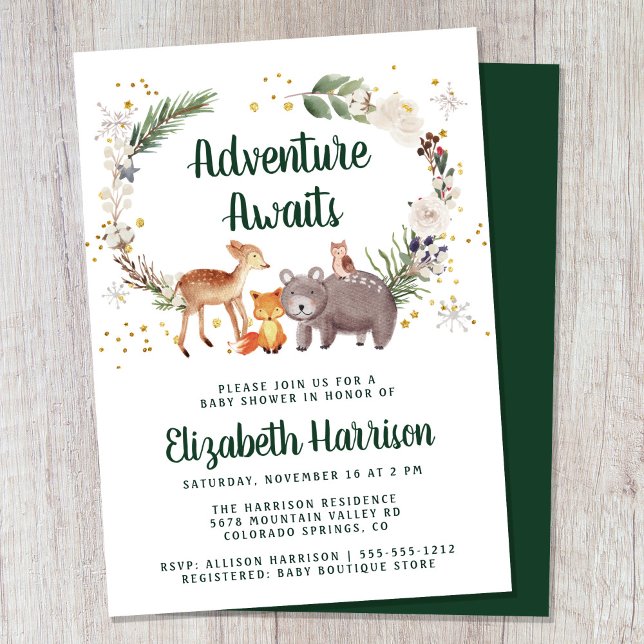 Invitación Woodland Animals Watercolor Winter Baby Shower (Subido por el creador)